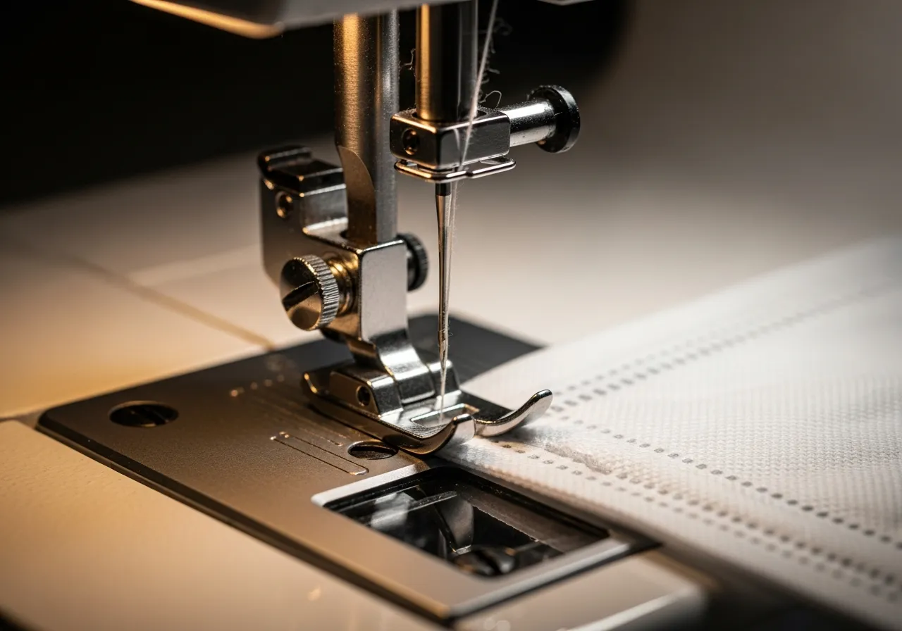 The 1386NDX1 Medical Sewing Machine, a brushed-steel machine against a dark background