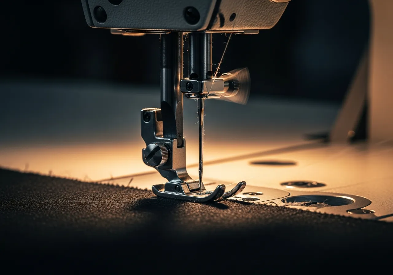 The 1386V5064-2025 Medical Sewing Machine, a brushed-steel machine against a dark background